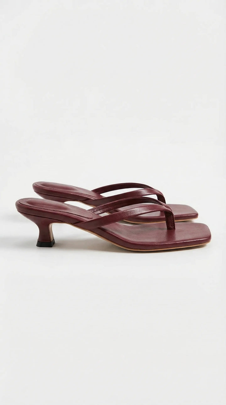 Kitten-Heel Thong Womens Mules, Square Toe Leather