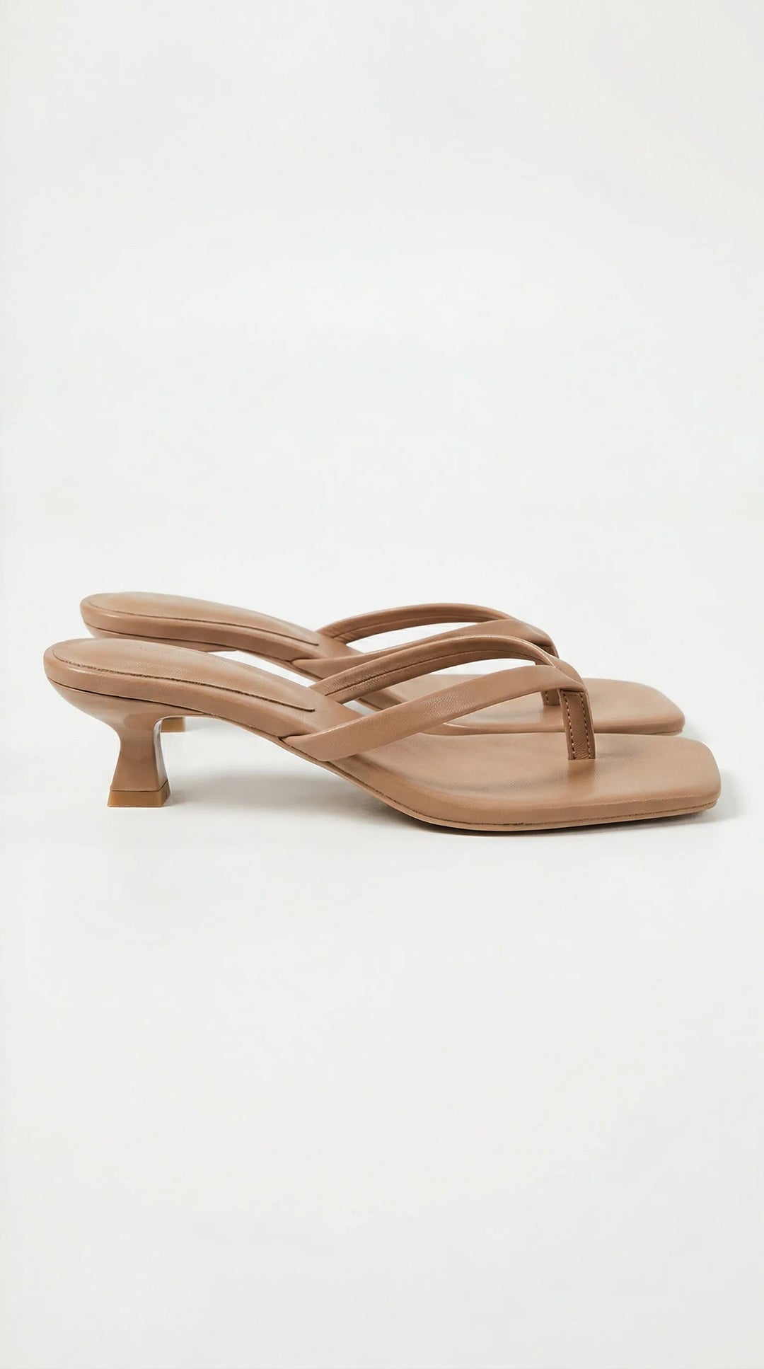 Kitten-Heel Thong Womens Mules, Square Toe Leather