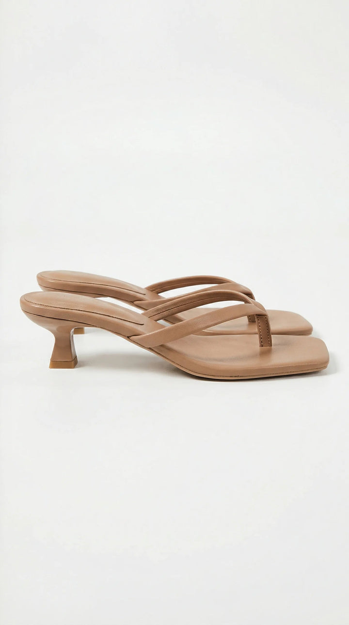 Kitten-Heel Thong Womens Mules, Square Toe Leather