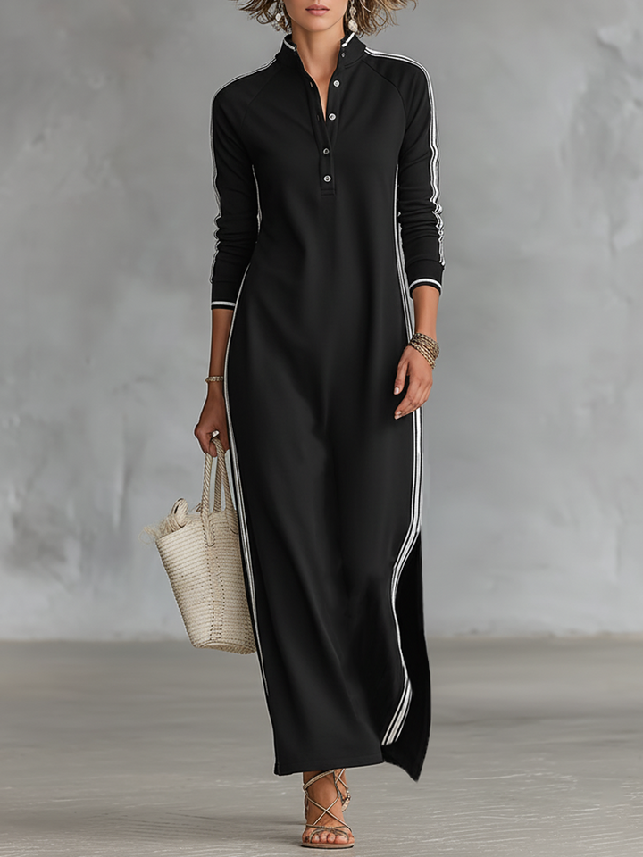Button-Collar Sweatshirt Womens Knit Maxi Dress, Casual