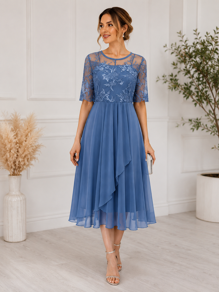 Lace A-Line Cocktail Womens Midi Dress, Special Occasion