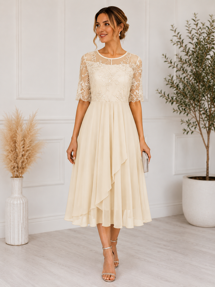 Lace A-Line Cocktail Womens Midi Dress, Special Occasion