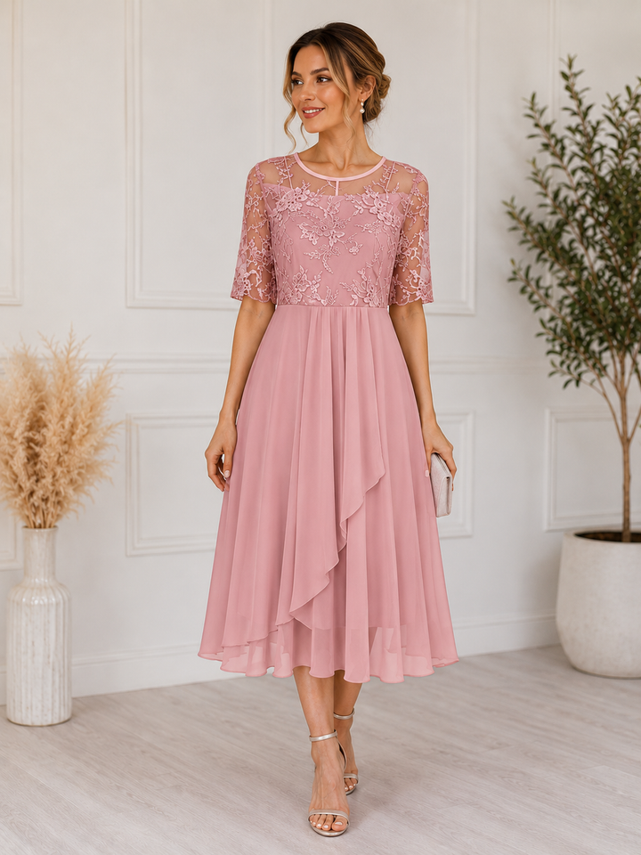 Lace A-Line Cocktail Womens Midi Dress, Special Occasion