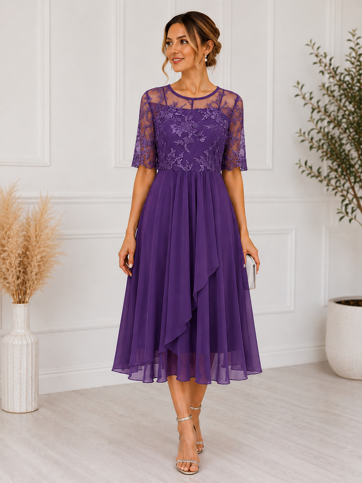 Lace A-Line Cocktail Womens Midi Dress, Special Occasion