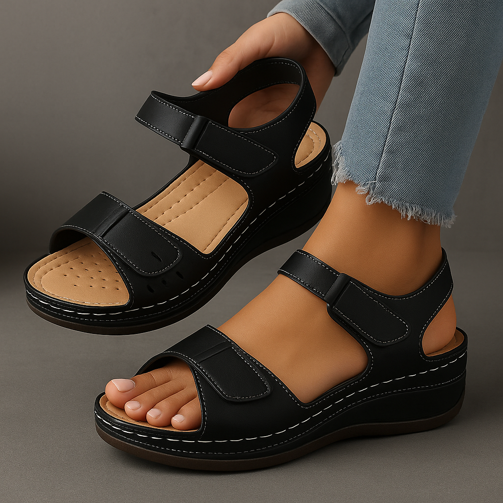 Strappy Wedge-Heel Womens Sandals, Cushioned Support