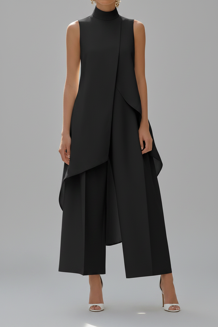 High-Neck Tunic &amp; Womens Wide-Leg Trouser Set, Two-Piece