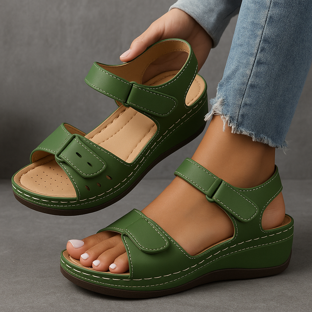 Strappy Wedge-Heel Womens Sandals, Cushioned Support
