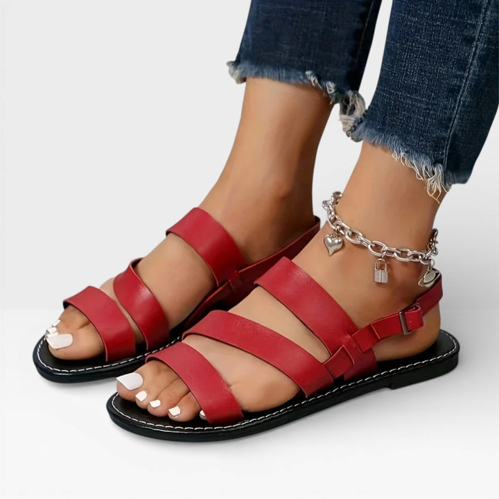 Open-Toe Womens Flat Sandals, Cross-Strap Dressy Fit