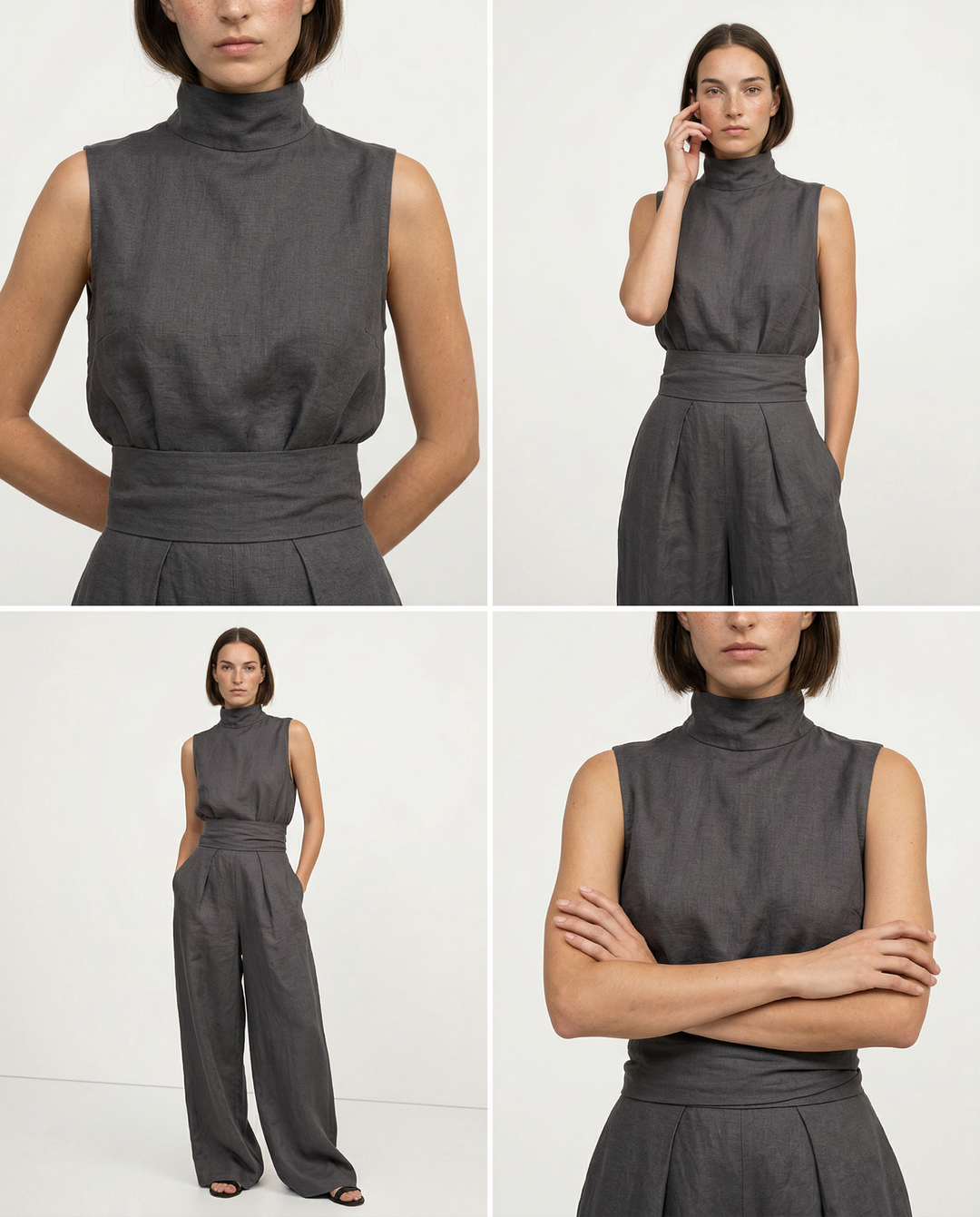 Linen Womens Two-Piece Set, Top &amp; Wide-Leg Pants, Relaxed