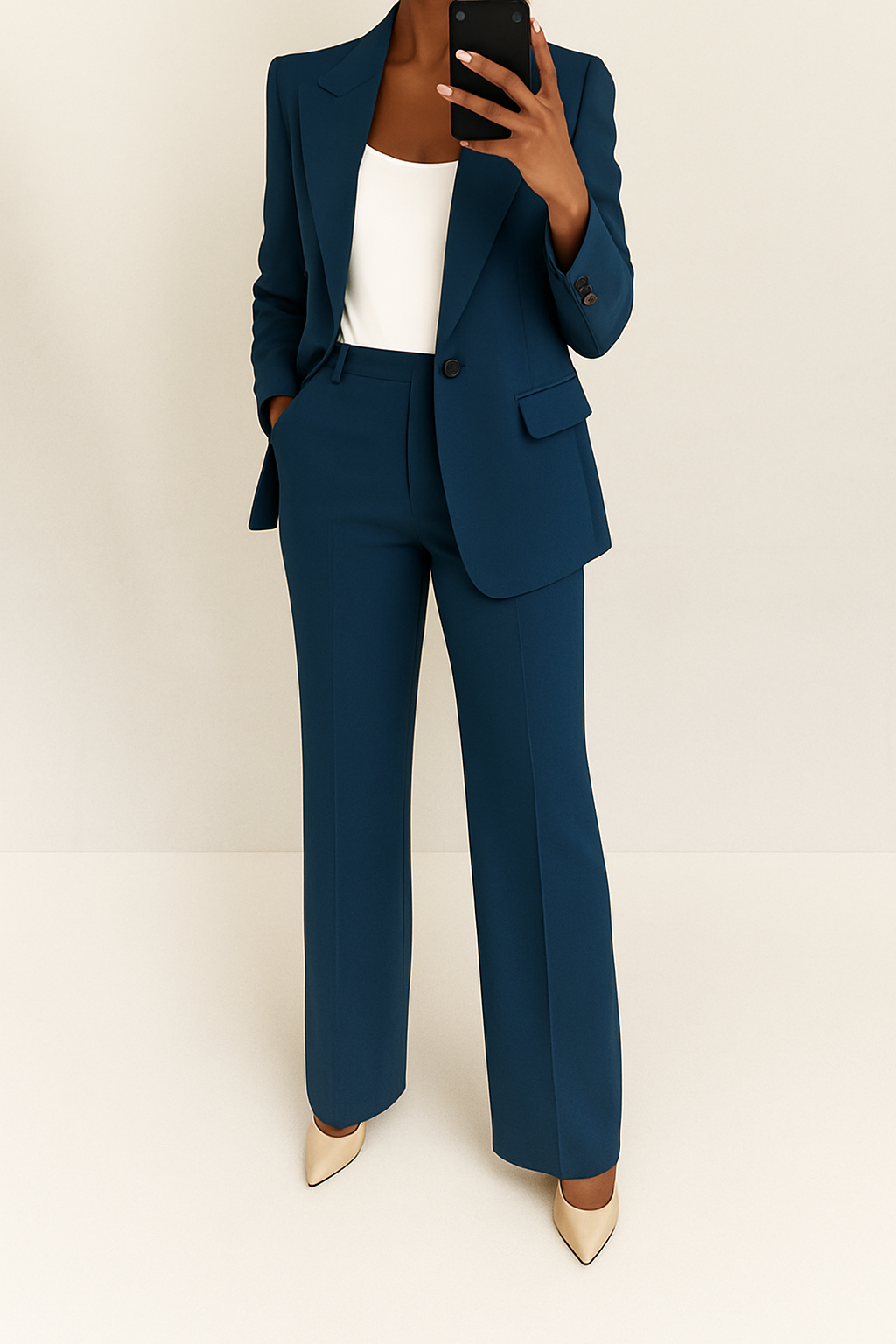 Single-Breasted Blazer &amp; High-Waist Womens Trouser Suit