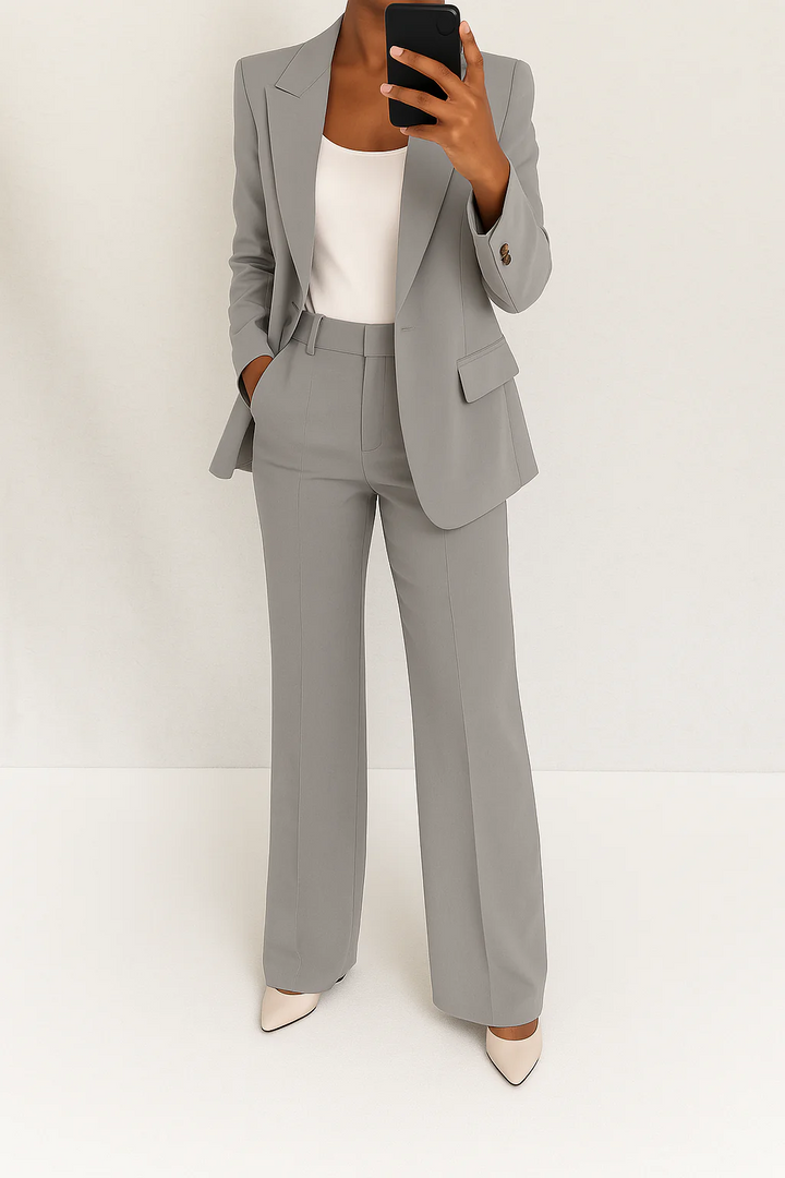 Single-Breasted Blazer &amp; High-Waist Womens Trouser Suit