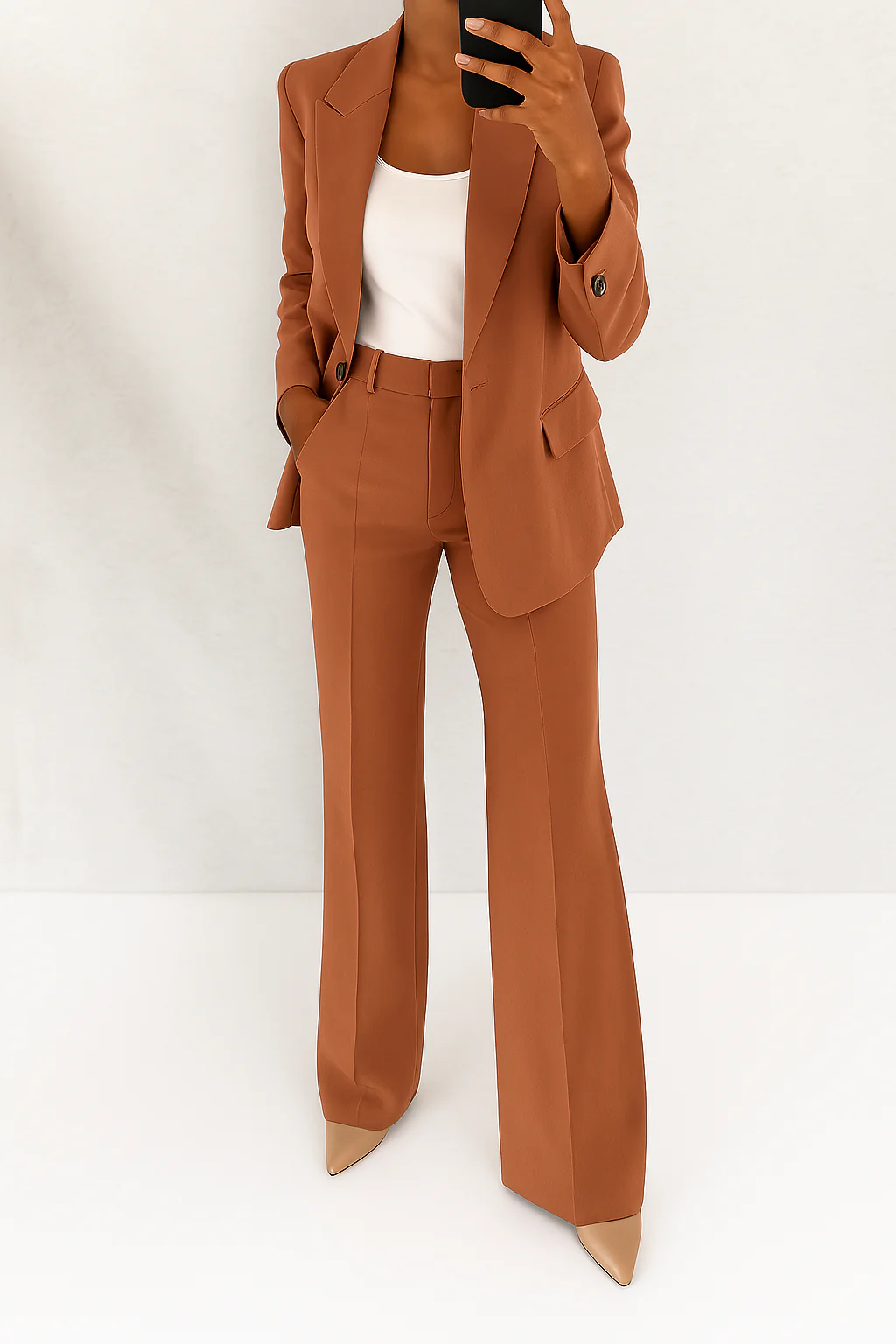 Single-Breasted Blazer &amp; High-Waist Womens Trouser Suit
