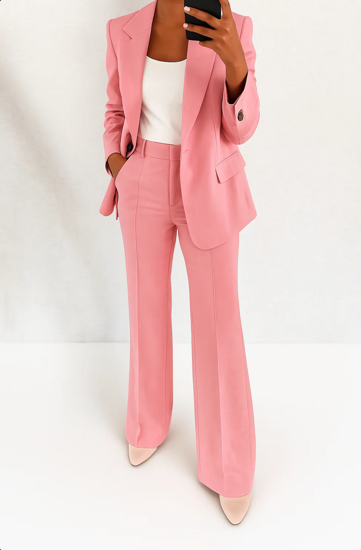 Single-Breasted Blazer &amp; High-Waist Womens Trouser Suit
