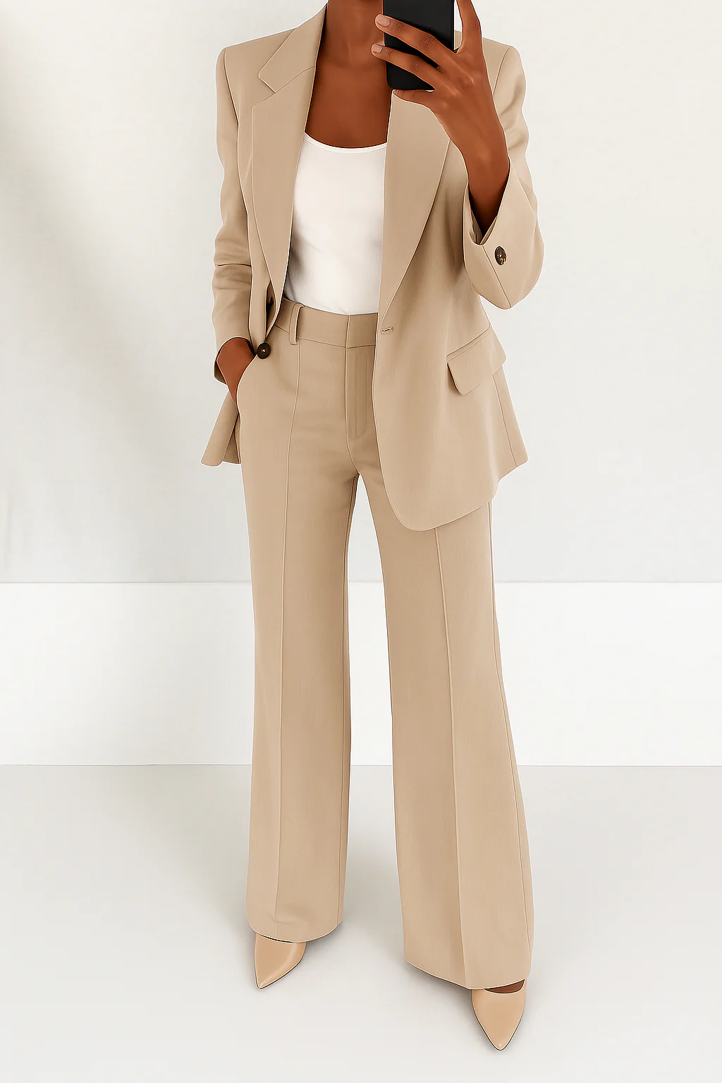 Single-Breasted Blazer &amp; High-Waist Womens Trouser Suit