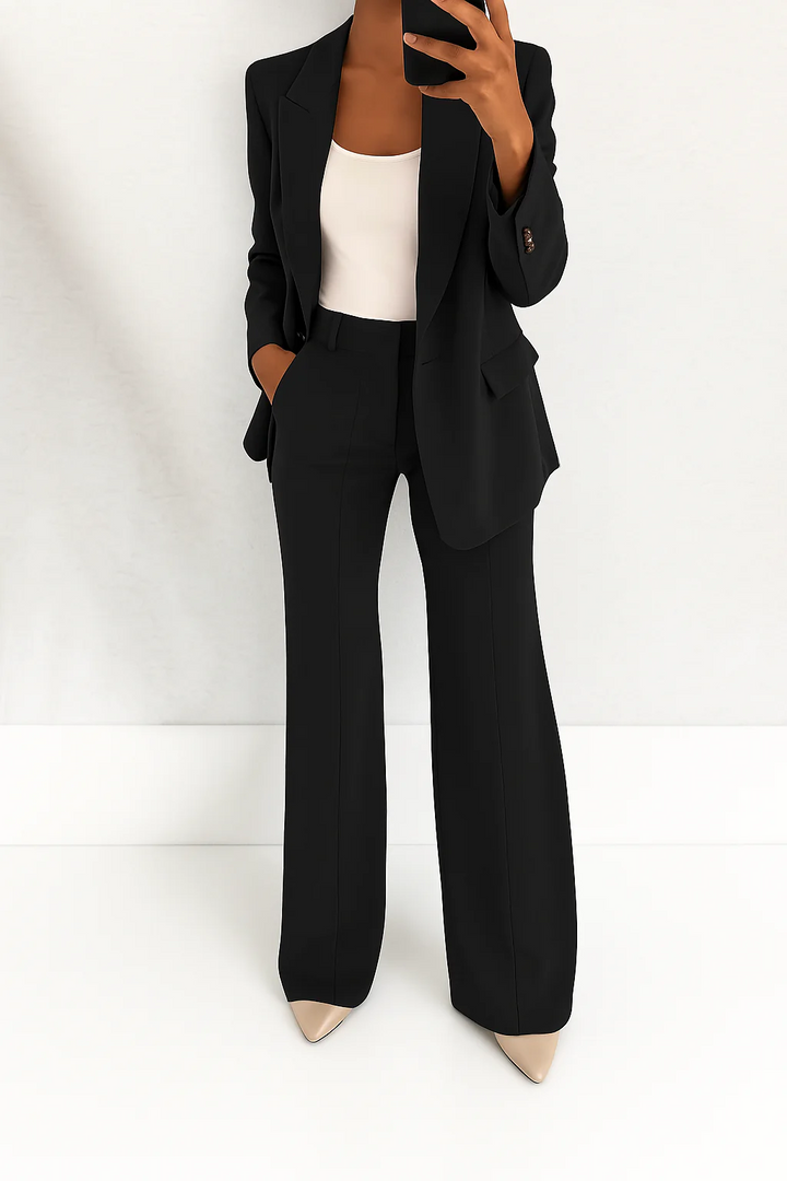 Single-Breasted Blazer &amp; High-Waist Womens Trouser Suit