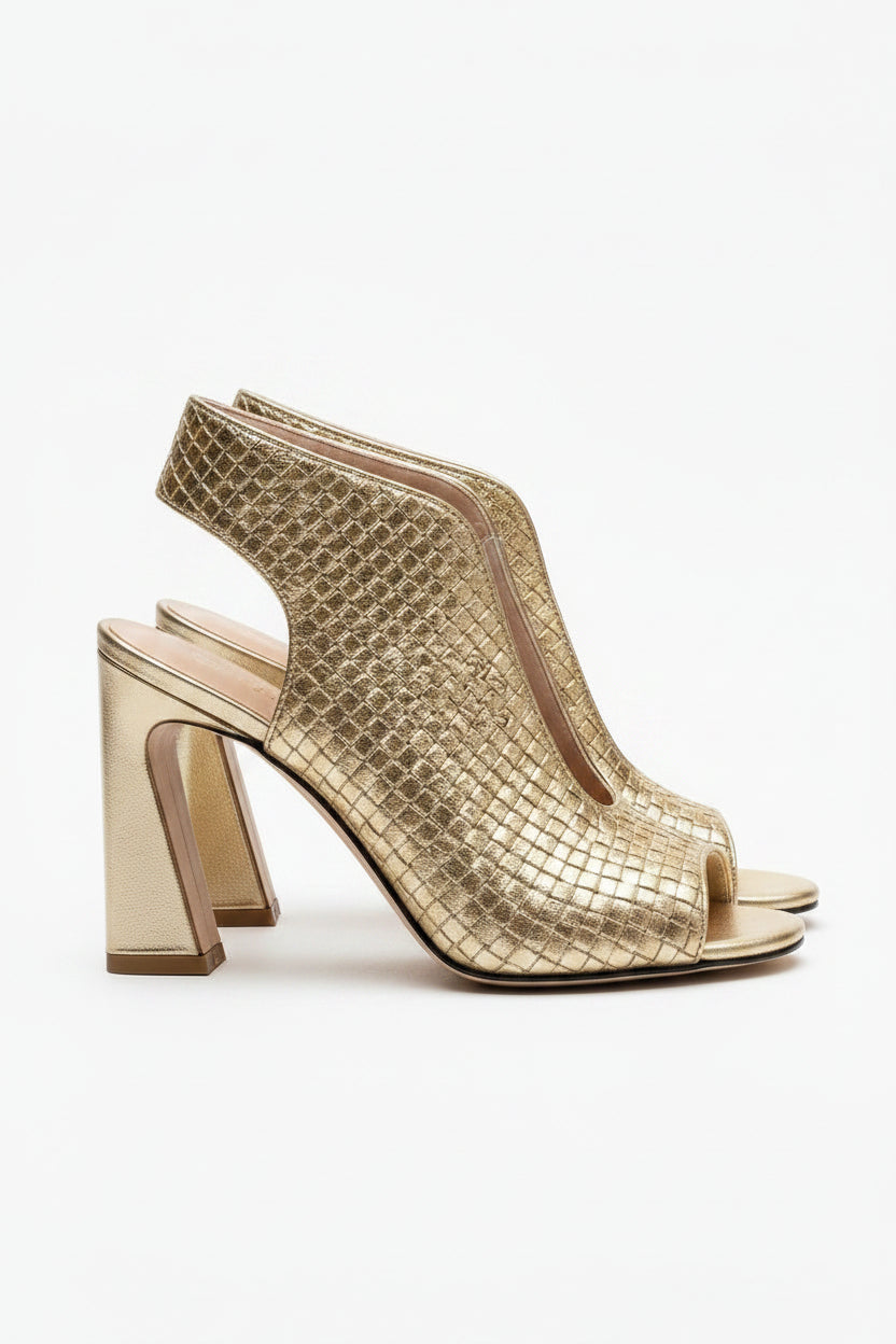 Open Toe Block Heel Sandals — Side profile studio shot | Generated by Modelize