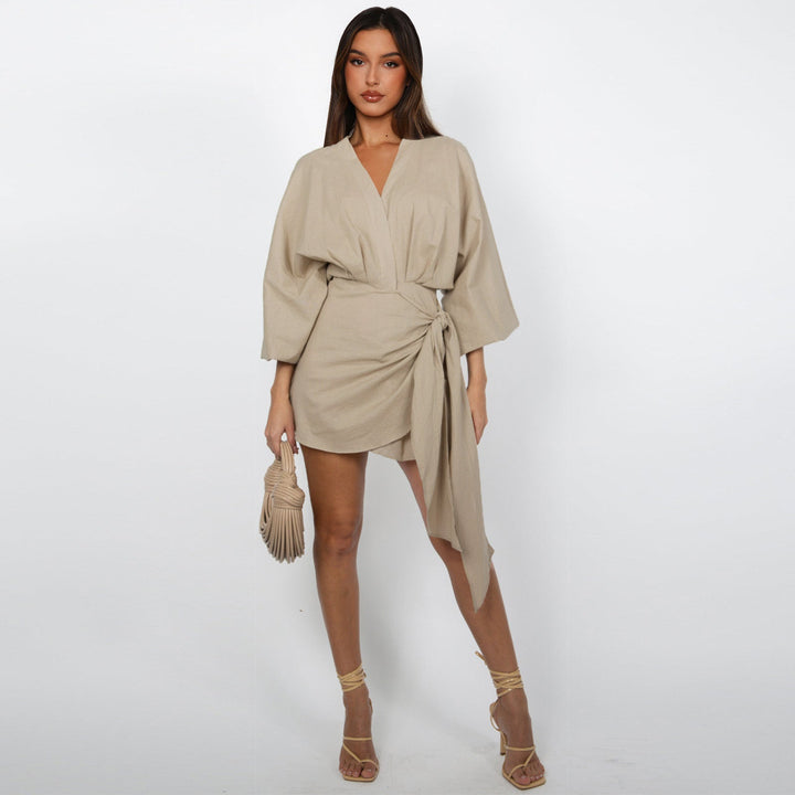 V-Neck Tie-Waist Womens Wrap Dress, Knee-Length Day
