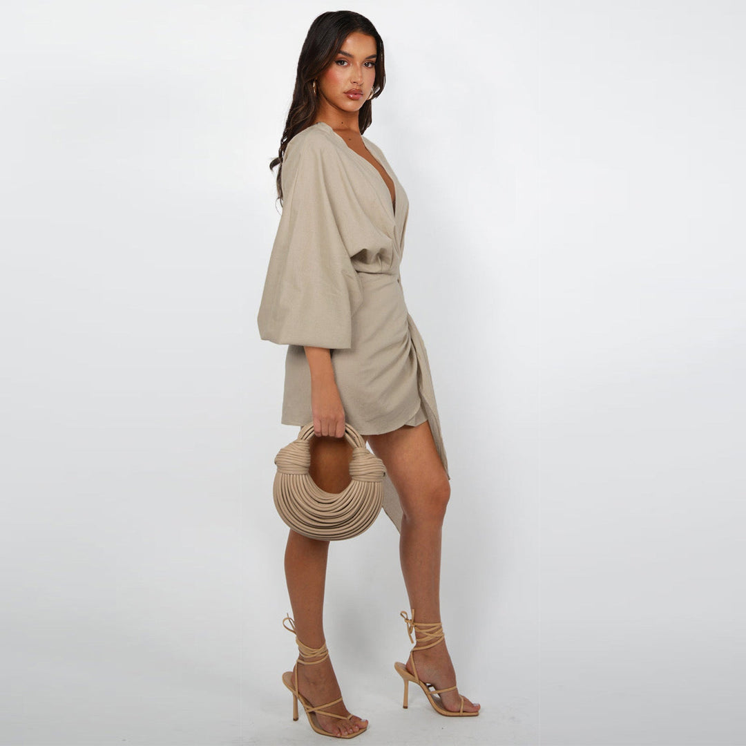 V-Neck Tie-Waist Womens Wrap Dress, Knee-Length Day
