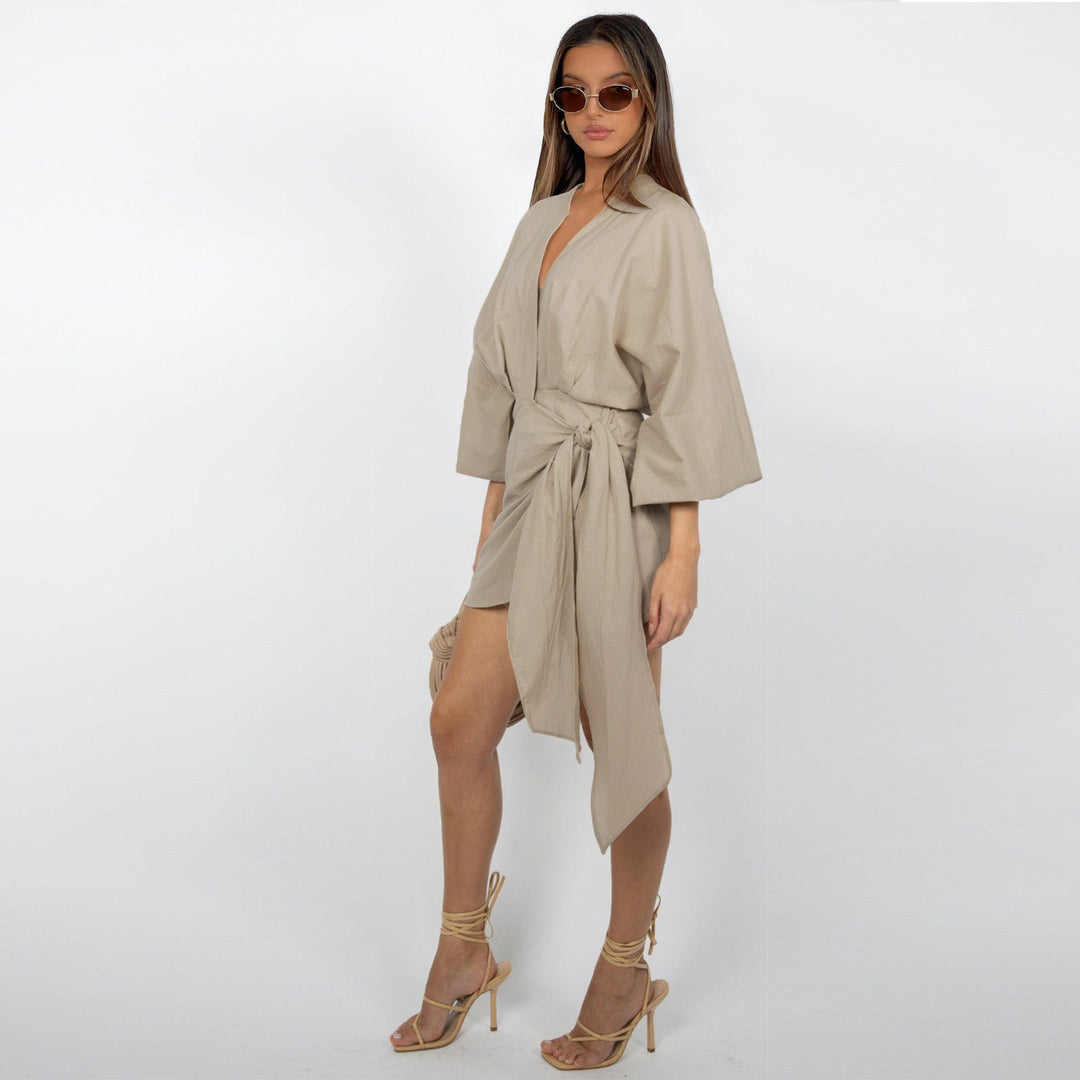 V-Neck Tie-Waist Womens Wrap Dress, Knee-Length Day