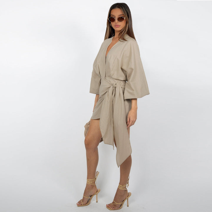 V-Neck Tie-Waist Womens Wrap Dress, Knee-Length Day