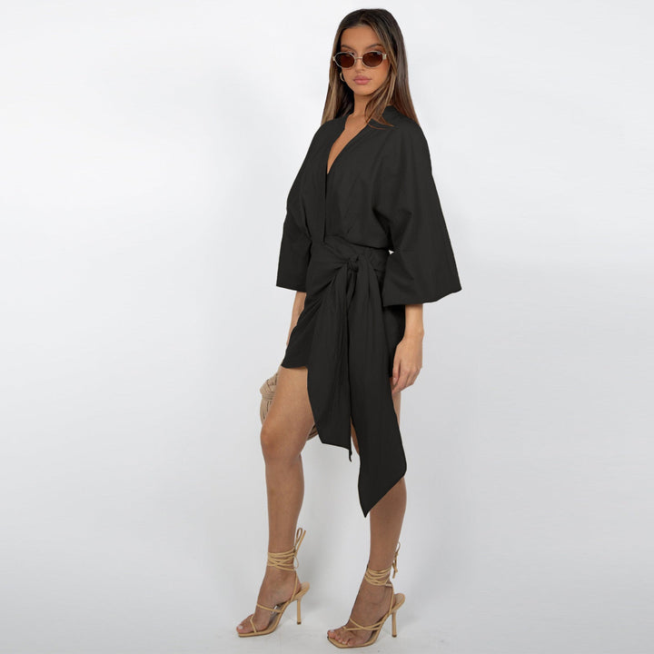 V-Neck Tie-Waist Womens Wrap Dress, Knee-Length Day
