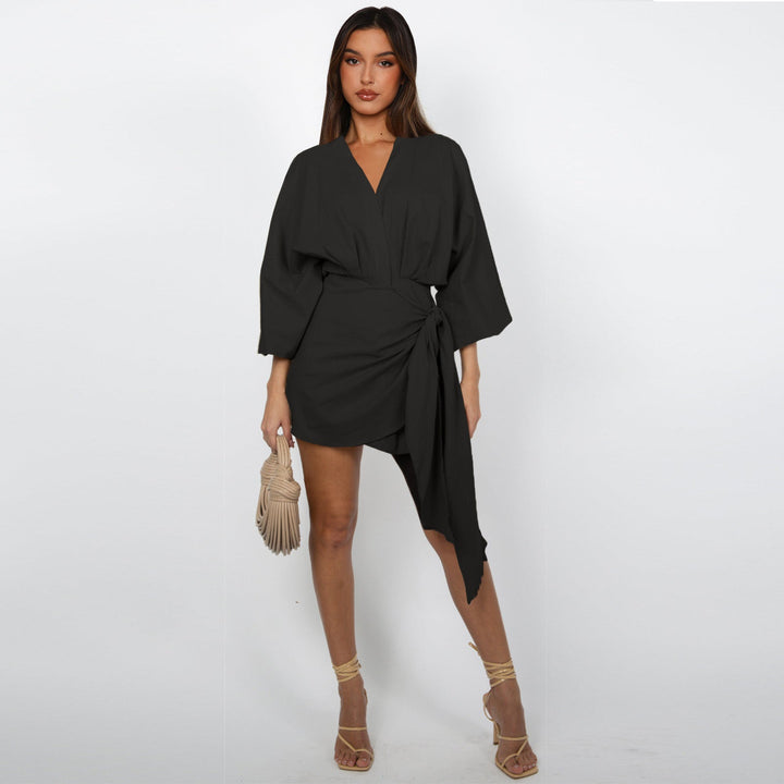 V-Neck Tie-Waist Womens Wrap Dress, Knee-Length Day