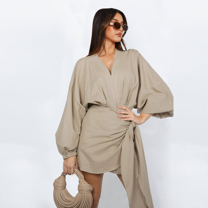 V-Neck Tie-Waist Womens Wrap Dress, Knee-Length Day