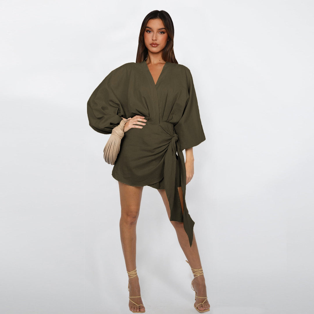 V-Neck Tie-Waist Womens Wrap Dress, Knee-Length Day