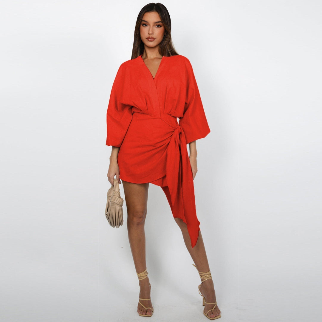 V-Neck Tie-Waist Womens Wrap Dress, Knee-Length Day