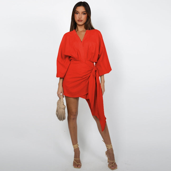 V-Neck Tie-Waist Womens Wrap Dress, Knee-Length Day