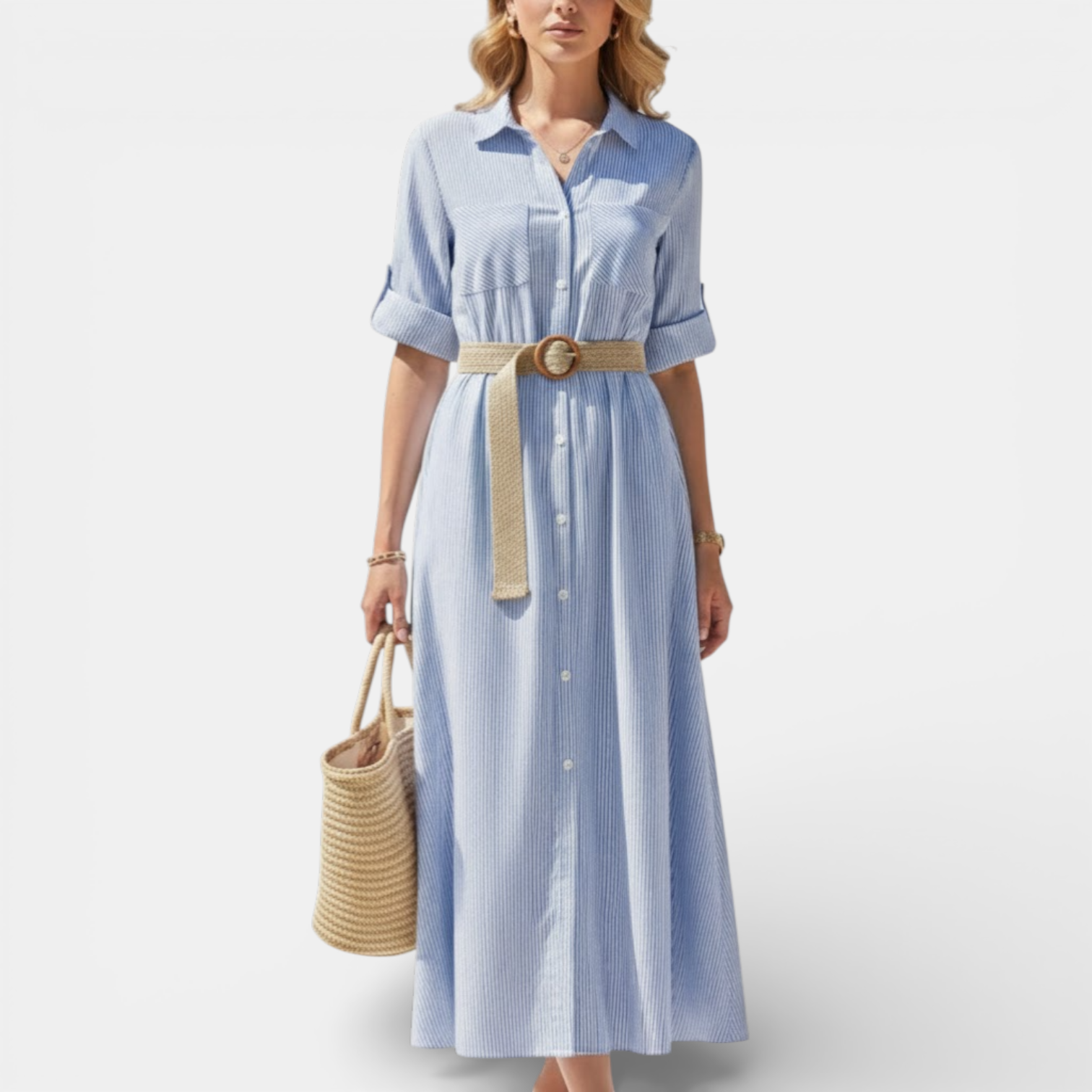 Navacava Women's Classic Striped Shirt Dress — refined belted silhouette
