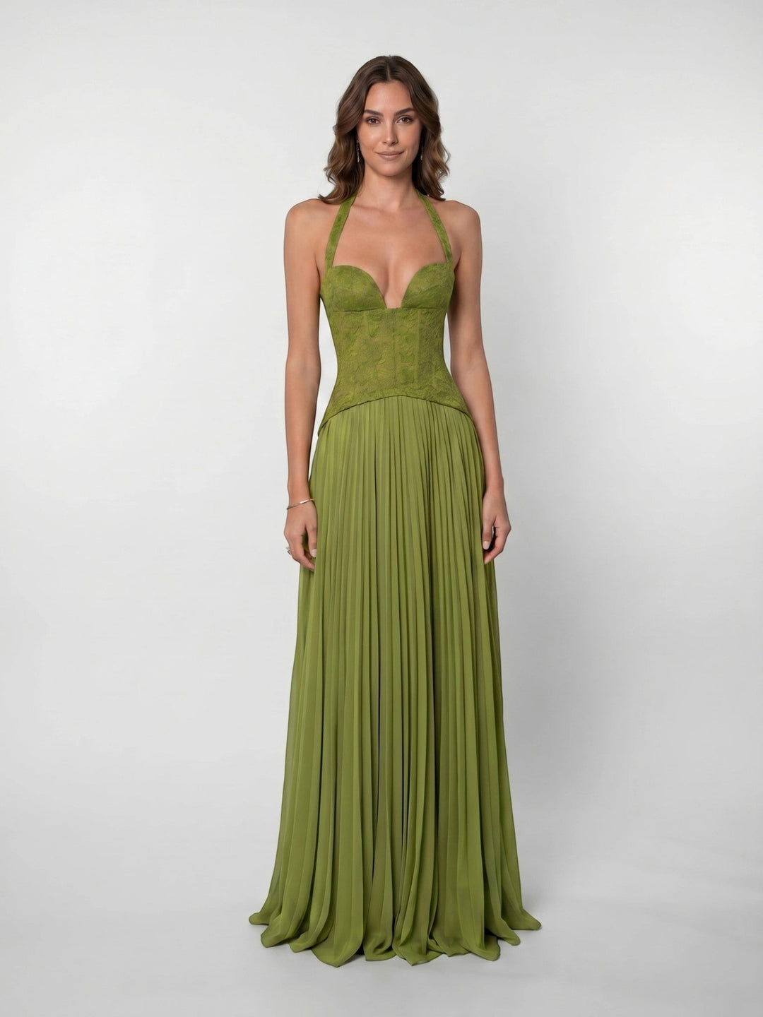 Corset-Bodice Pleated Womens Maxi Dress, Lightweight