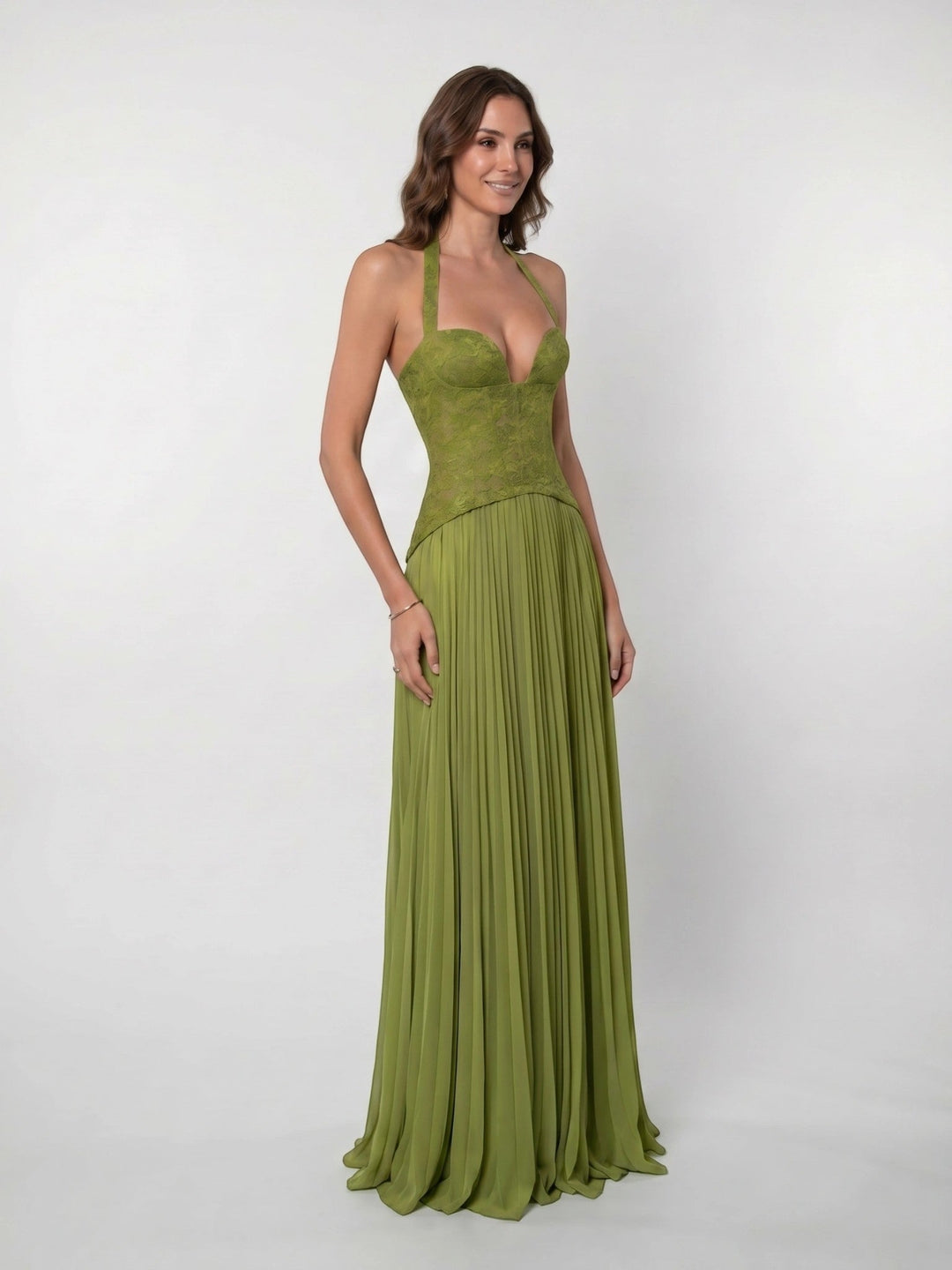 Corset-Bodice Pleated Womens Maxi Dress, Lightweight