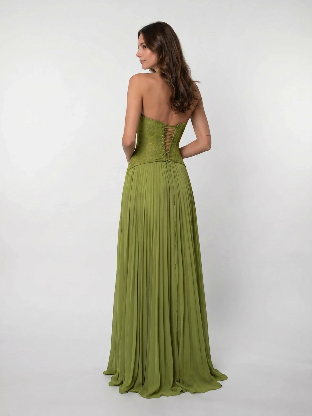 Corset-Bodice Pleated Womens Maxi Dress, Lightweight